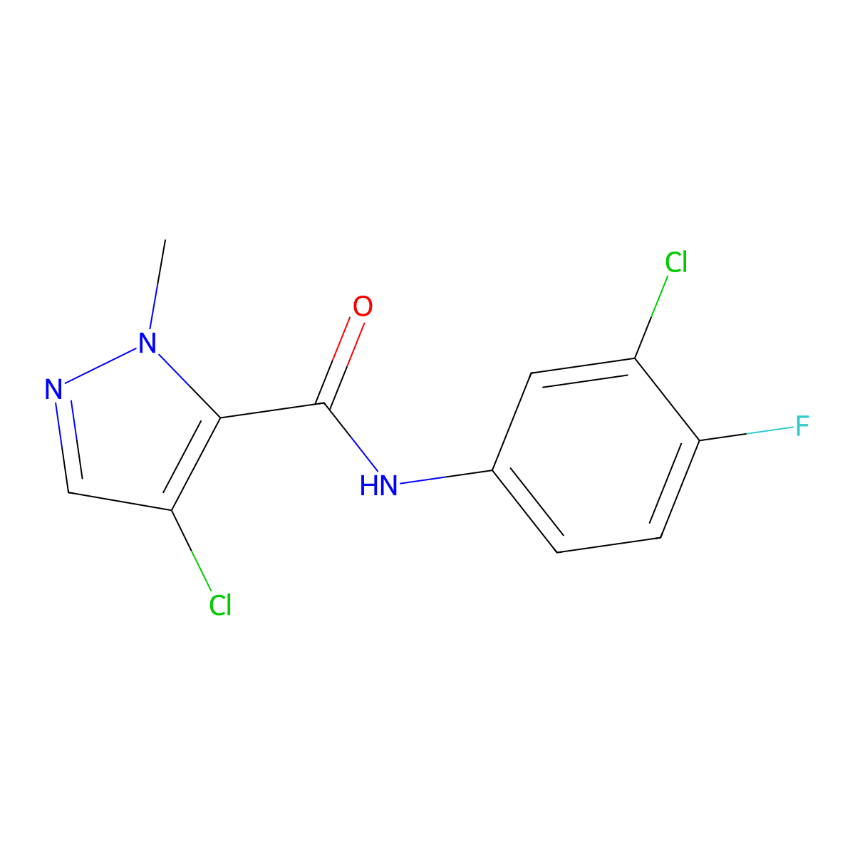 4-chloro-N-(3-chloro-4-fluorophenyl)-1-methyl-1H-pyrazole-5-carboxamide molecular structure, CAS 489407-38-7