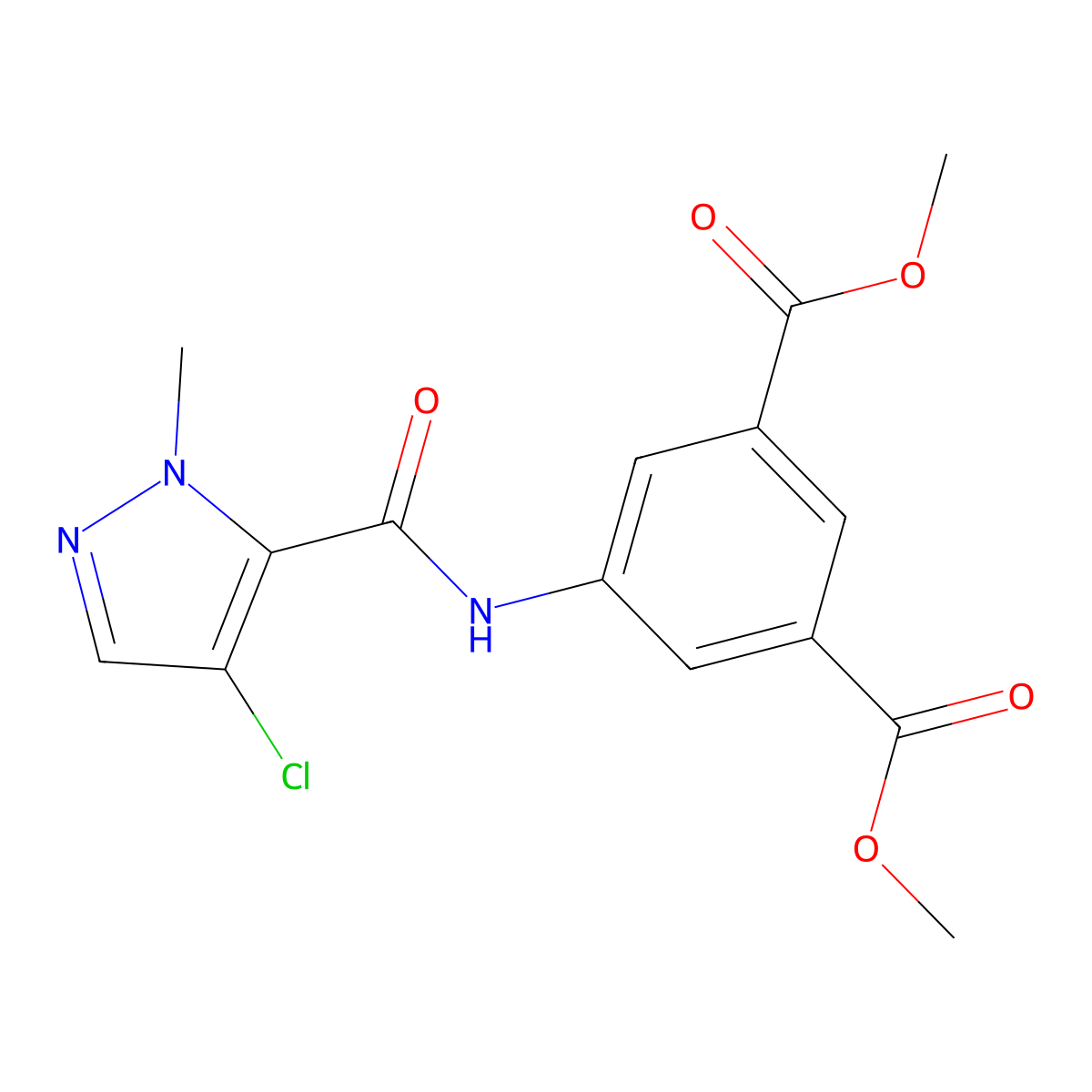 dimethyl 5-{[(4-chloro-1-methyl-1H-pyrazol-5-yl)carbonyl]amino}isophthalate molecular structure, CAS 489407-43-4