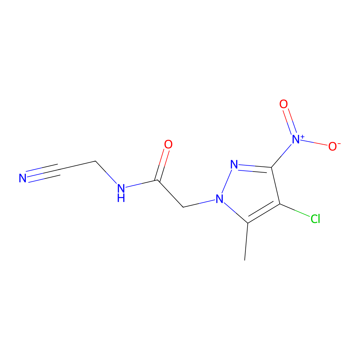 2-(4-chloro-5-methyl-3-nitropyrazol-1-yl)-N-(cyanomethyl)acetamide molecular structure, CAS 489407-59-2