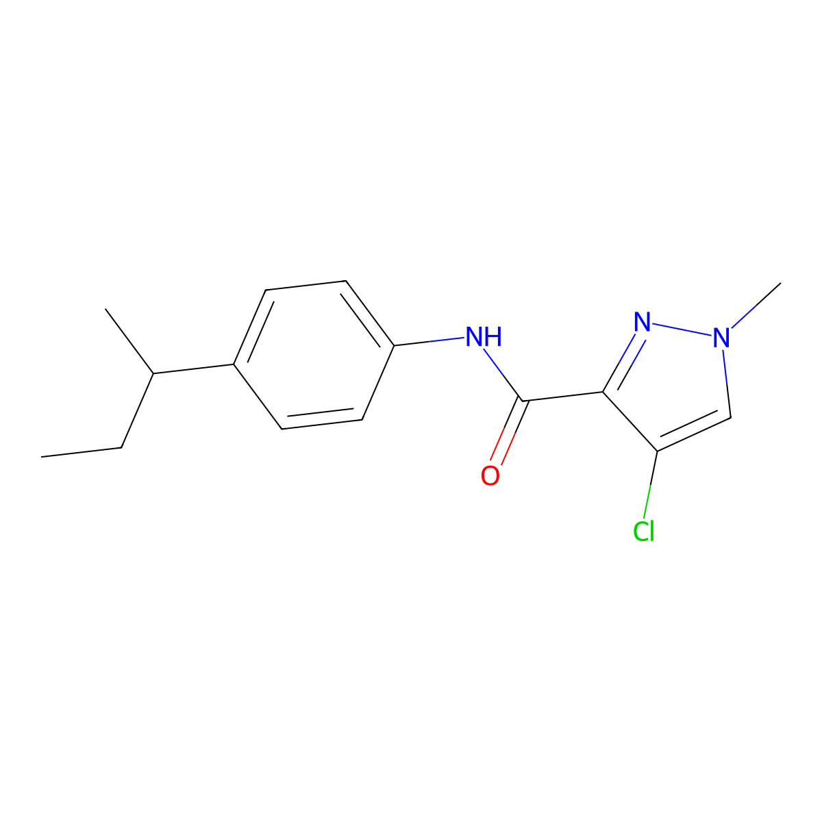N-(4-butan-2-ylphenyl)-4-chloro-1-methylpyrazole-3-carboxamide molecular structure, CAS 489407-62-7