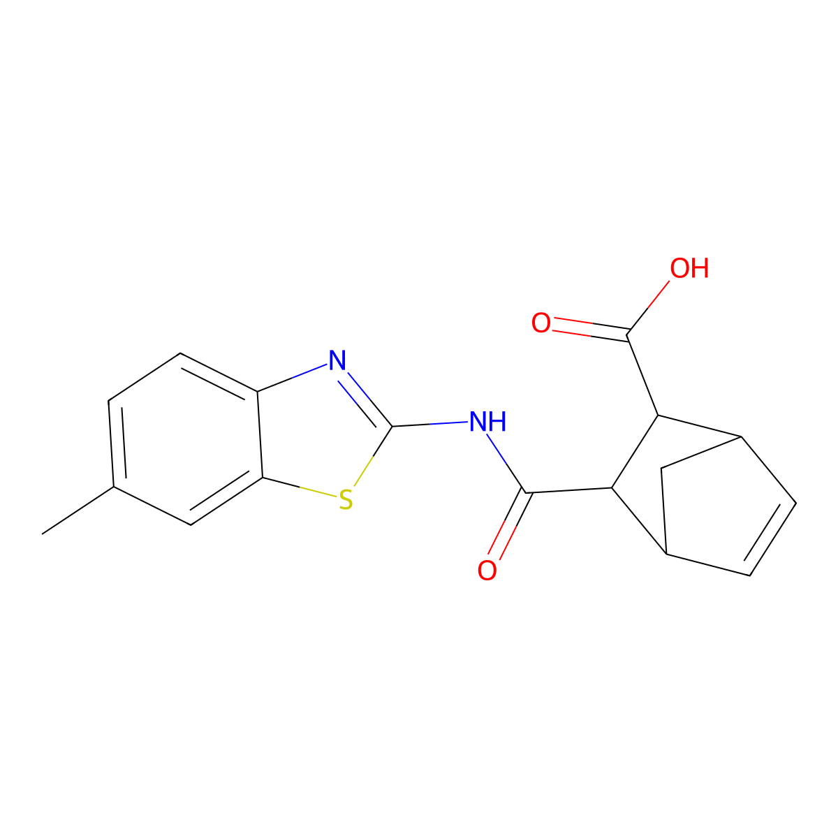3-[(6-Methyl-1,3-benzothiazol-2-yl)carbamoyl]bicyclo[2.2.1]hept-5-ene-2-carboxylic acid molecular structure, CAS 489407-69-4
