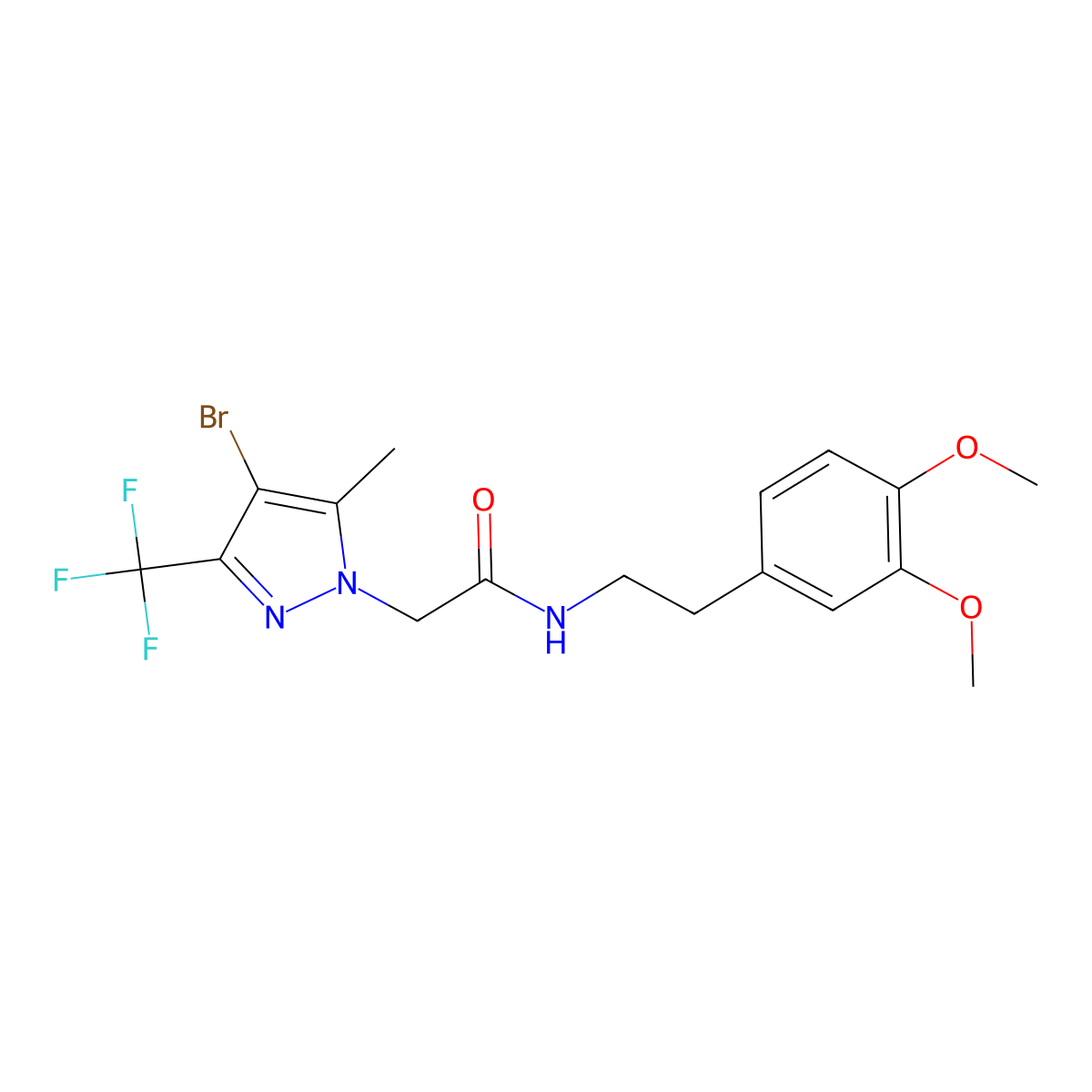 2-[4-bromo-5-methyl-3-(trifluoromethyl)pyrazol-1-yl]-N-[2-(3,4-dimethoxyphenyl)ethyl]acetamide molecular structure, CAS 489407-90-1