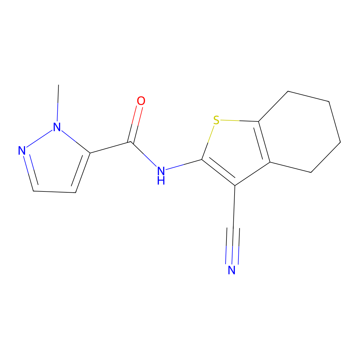 N-(3-cyano-4,5,6,7-tetrahydro-1-benzothiophen-2-yl)-2-methylpyrazole-3-carboxamide molecular structure, CAS 489408-01-7