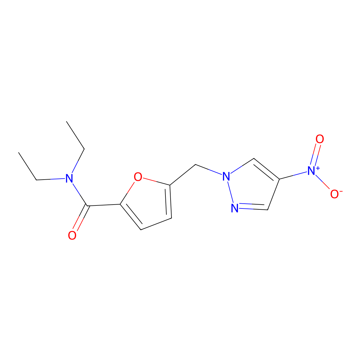 N,N-diethyl-5-({4-nitro-1H-pyrazol-1-yl}methyl)-2-furamide molecular structure, CAS 489408-18-6