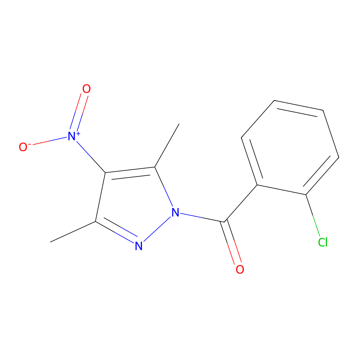 (2-Chlorophenyl)-(3,5-dimethyl-4-nitropyrazol-1-yl)methanone molecular structure, CAS 489408-35-7