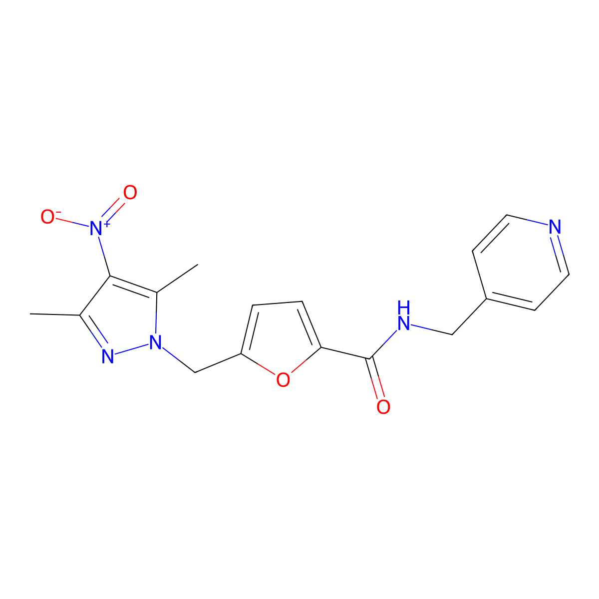 5-[(3,5-dimethyl-4-nitropyrazol-1-yl)methyl]-N-(pyridin-4-ylmethyl)furan-2-carboxamide molecular structure, CAS 489408-38-0