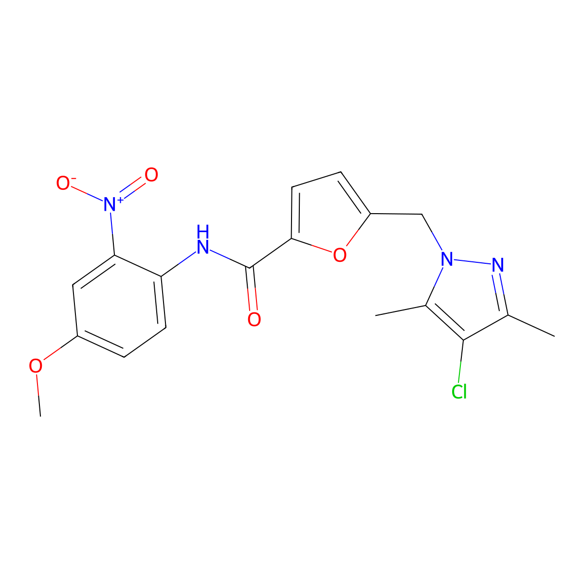 5-[(4-chloro-3,5-dimethylpyrazol-1-yl)methyl]-N-(4-methoxy-2-nitrophenyl)furan-2-carboxamide molecular structure, CAS 489408-41-5