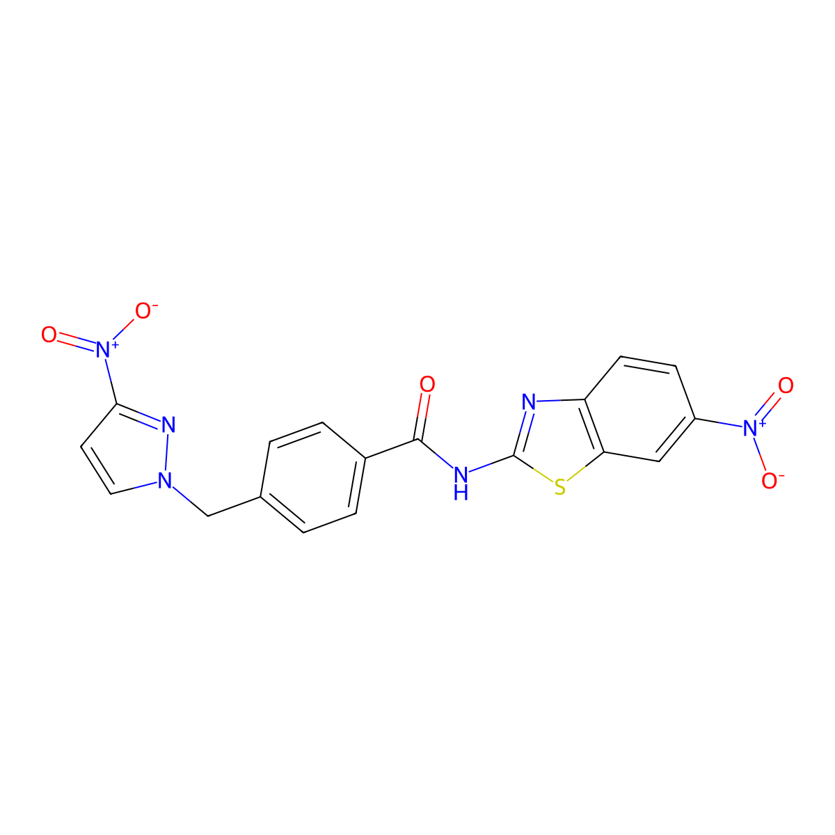 N-(6-nitro-1,3-benzothiazol-2-yl)-4-[(3-nitropyrazol-1-yl)methyl]benzamide molecular structure, CAS 489409-00-9