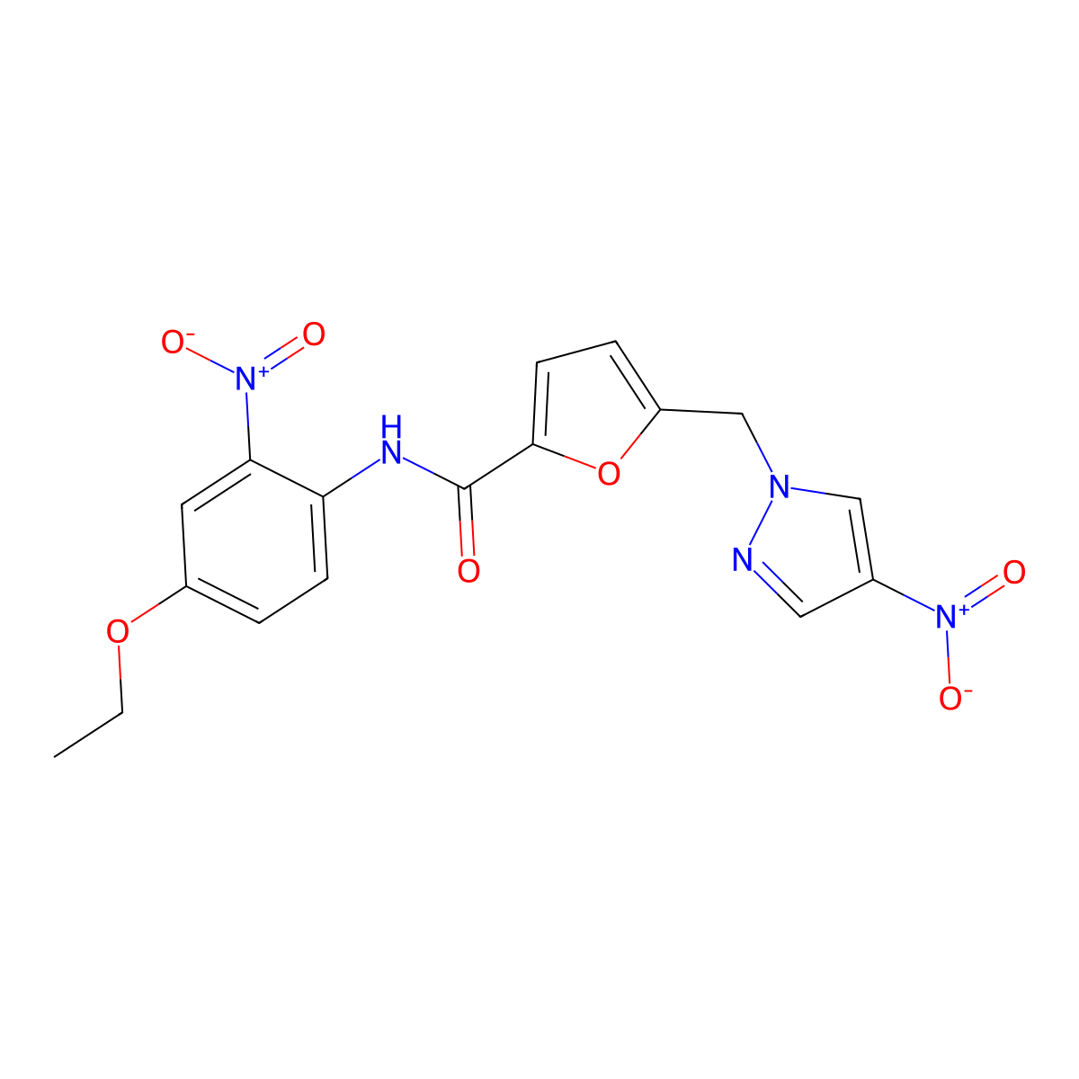 N-{4-ethoxy-2-nitrophenyl}-5-({4-nitro-1H-pyrazol-1-yl}methyl)-2-furamide molecular structure, CAS 489409-02-1