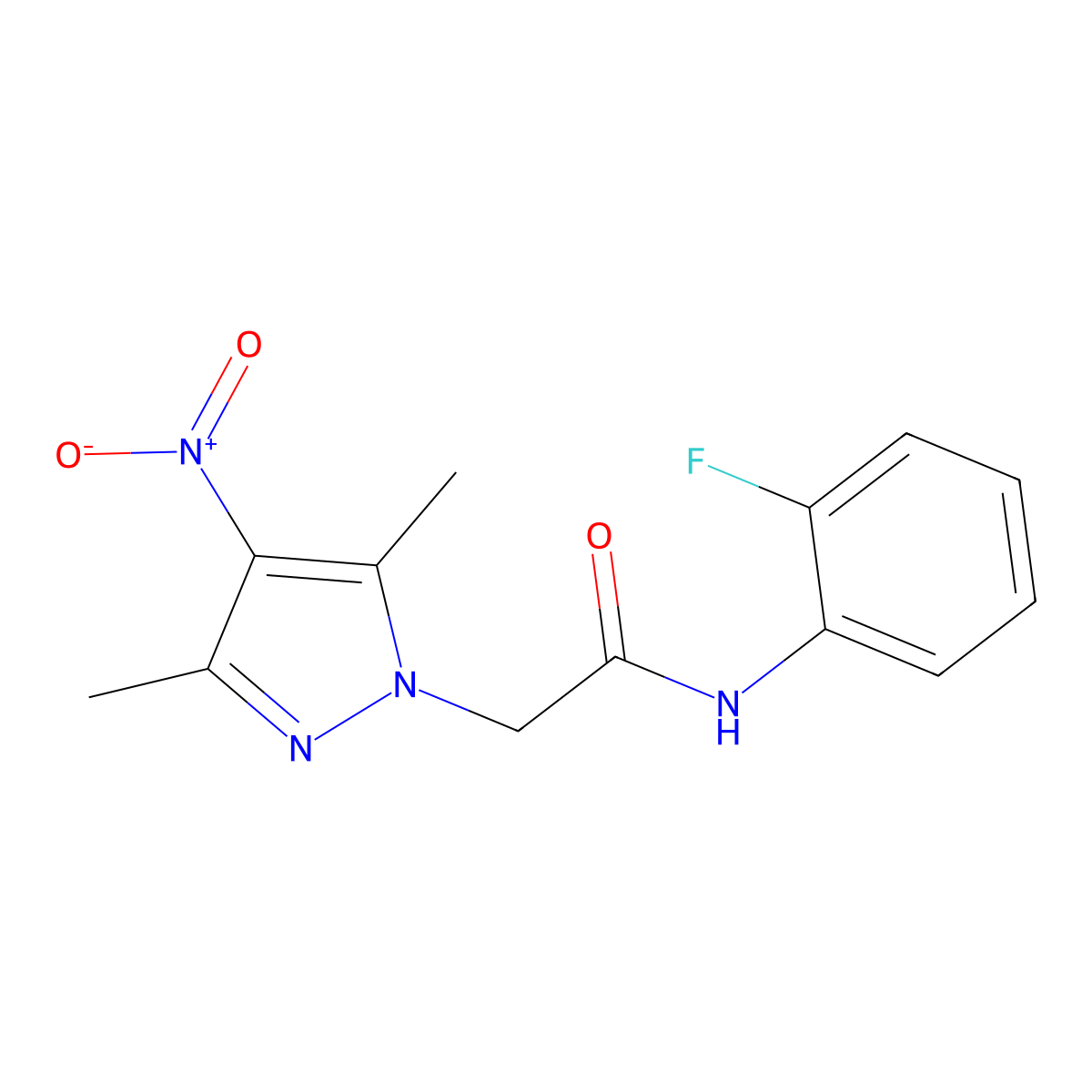 2-(3,5-dimethyl-4-nitropyrazol-1-yl)-N-(2-fluorophenyl)acetamide molecular structure, CAS 489409-36-1
