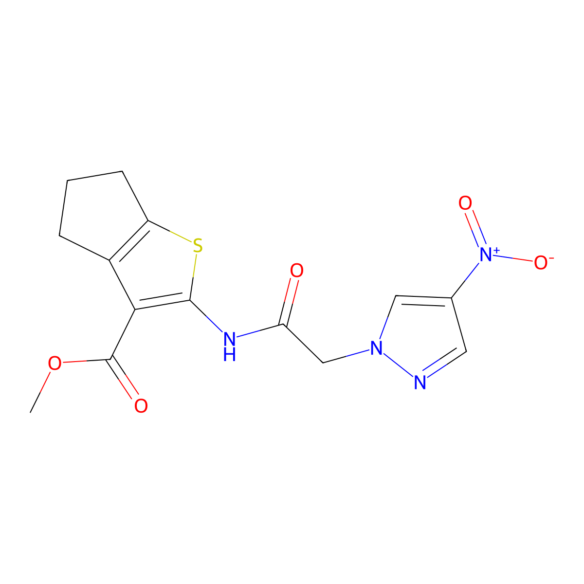 methyl 2-[({4-nitro-1H-pyrazol-1-yl}acetyl)amino]-5,6-dihydro-4H-cyclopenta[b]thiophene-3-carboxylate molecular structure, CAS 489410-10-8