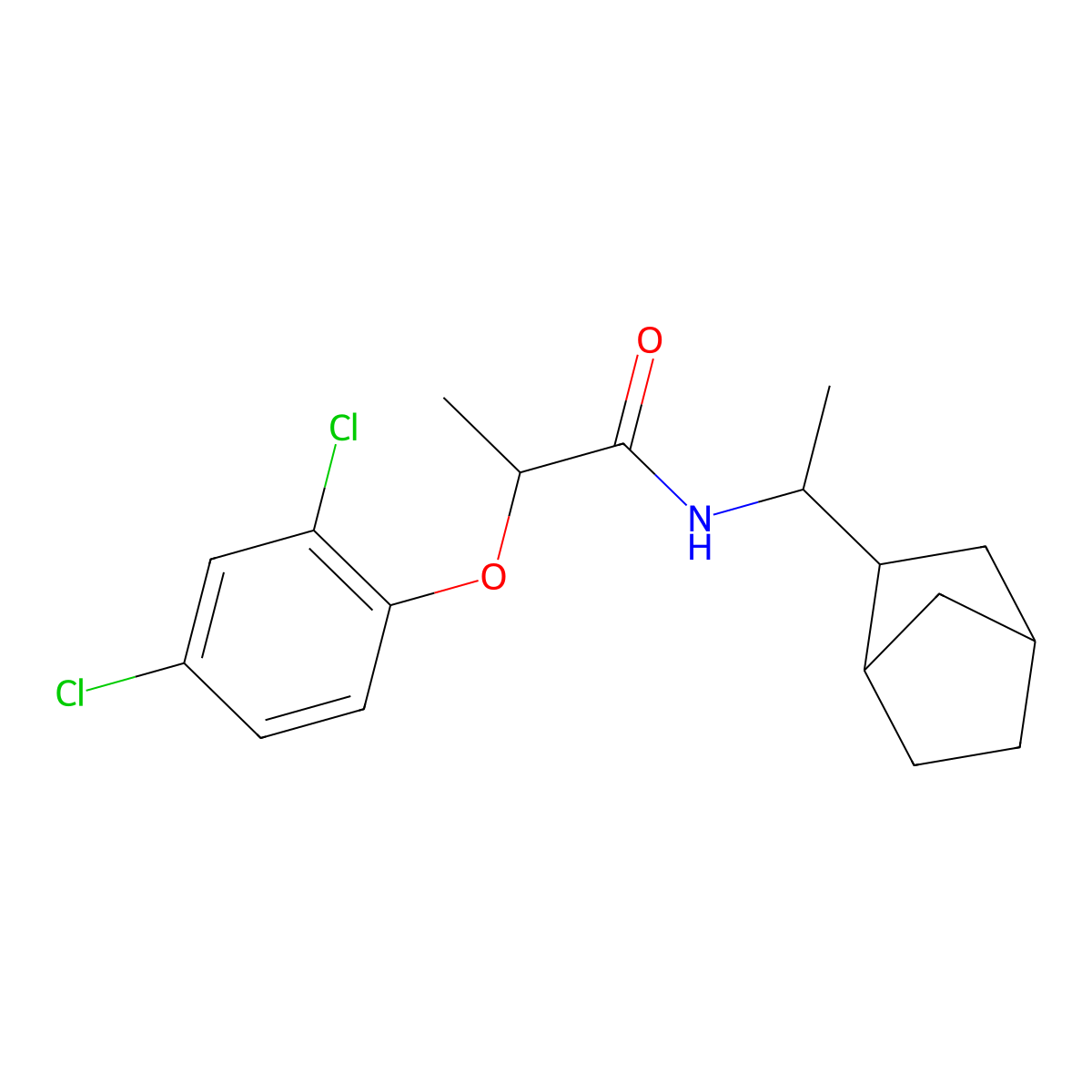 N-(1-bicyclo[2.2.1]hept-2-ylethyl)-2-(2,4-dichlorophenoxy)propanamide molecular structure, CAS 489410-30-2