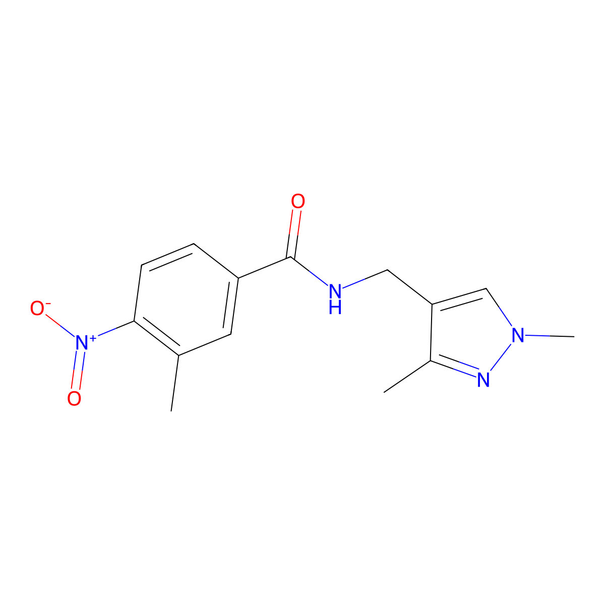 N-[(1,3-dimethylpyrazol-4-yl)methyl]-3-methyl-4-nitrobenzamide molecular structure, CAS 489410-34-6