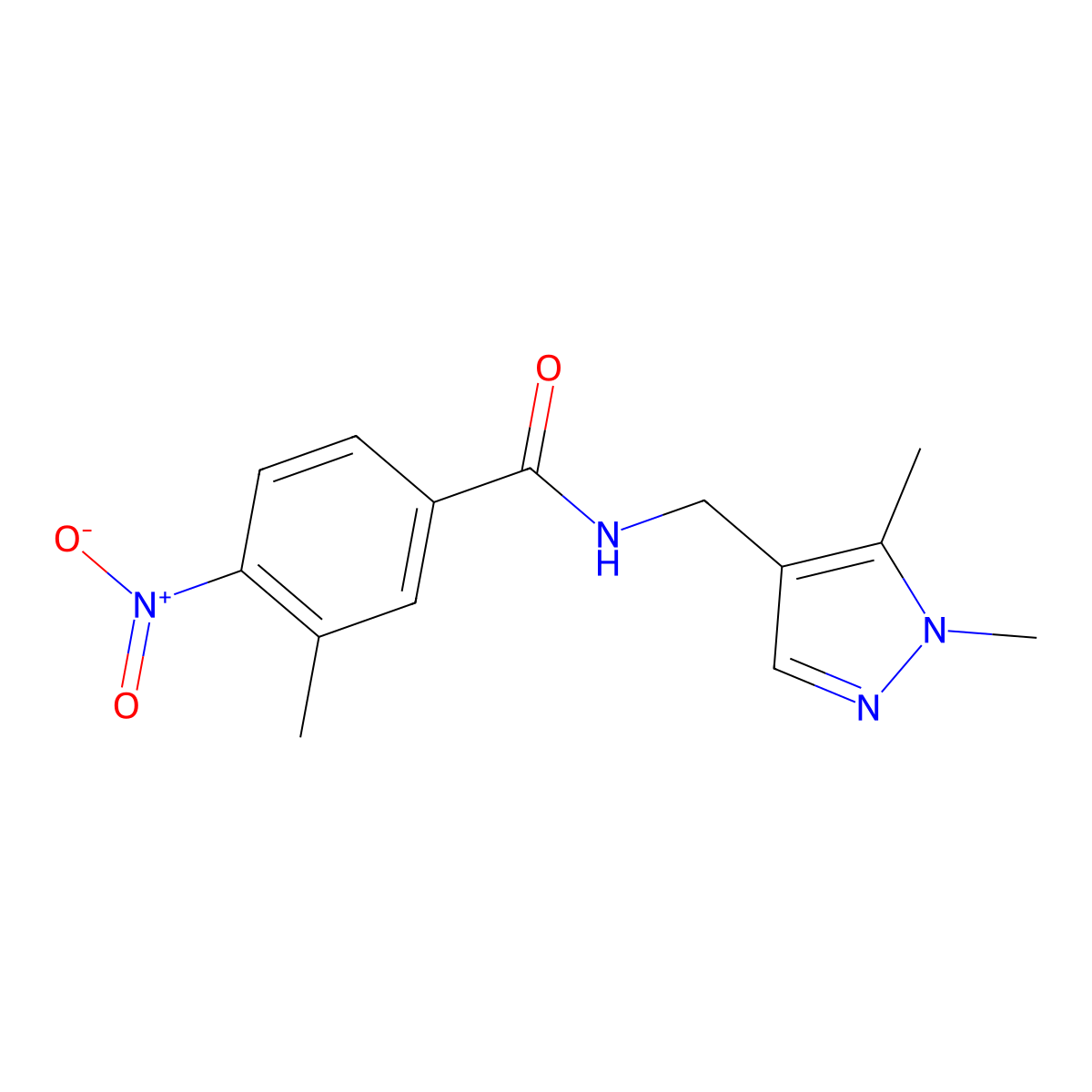N-[(1,5-dimethylpyrazol-4-yl)methyl]-3-methyl-4-nitrobenzamide molecular structure, CAS 489410-35-7