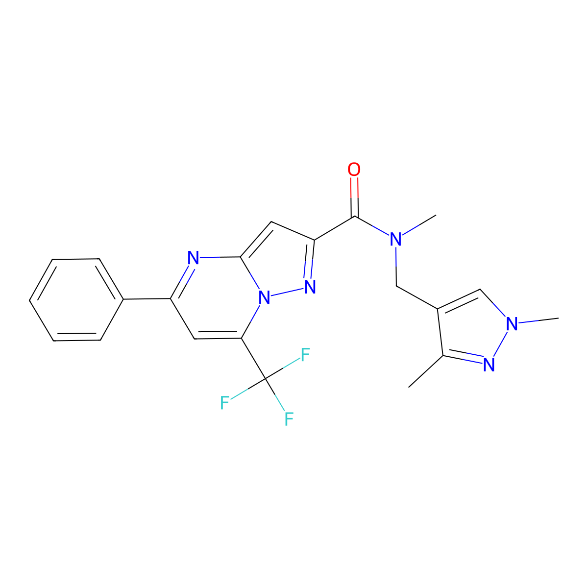 N-[(1,3-dimethylpyrazol-4-yl)methyl]-N-methyl-5-phenyl-7-(trifluoromethyl)pyrazolo[1,5-a]pyrimidine-2-carboxamide molecular structure, CAS 489410-37-9