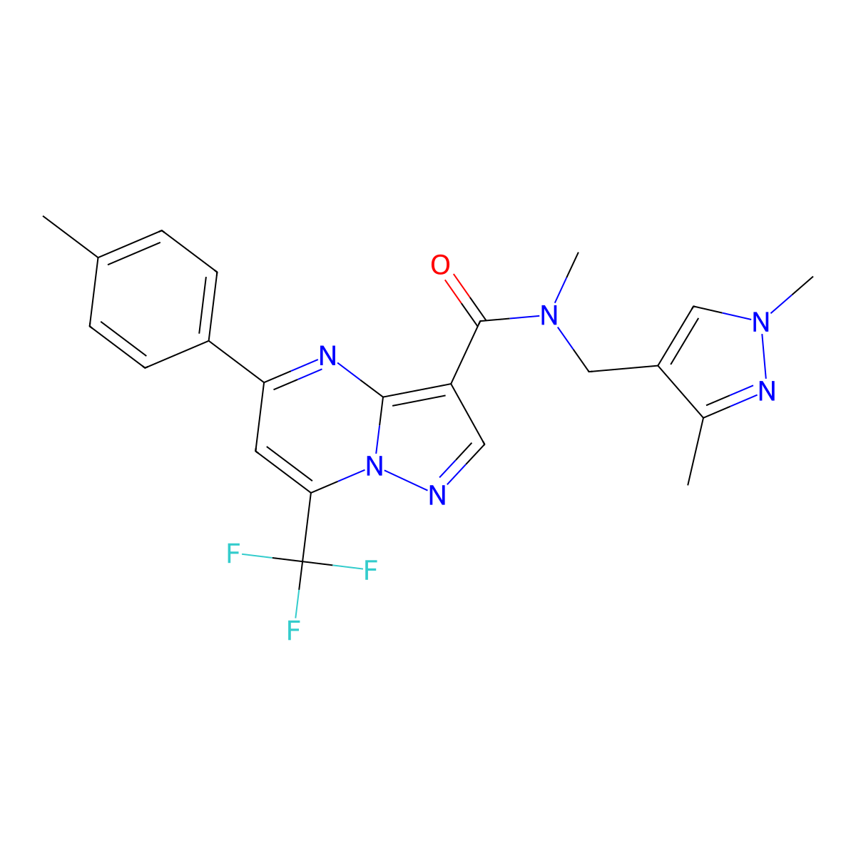 N-[(1,3-dimethyl-1H-pyrazol-4-yl)methyl]-N-methyl-5-(4-methylphenyl)-7-(trifluoromethyl)pyrazolo[1,5-a]pyrimidine-3-carboxamide molecular structure, CAS 489410-38-0