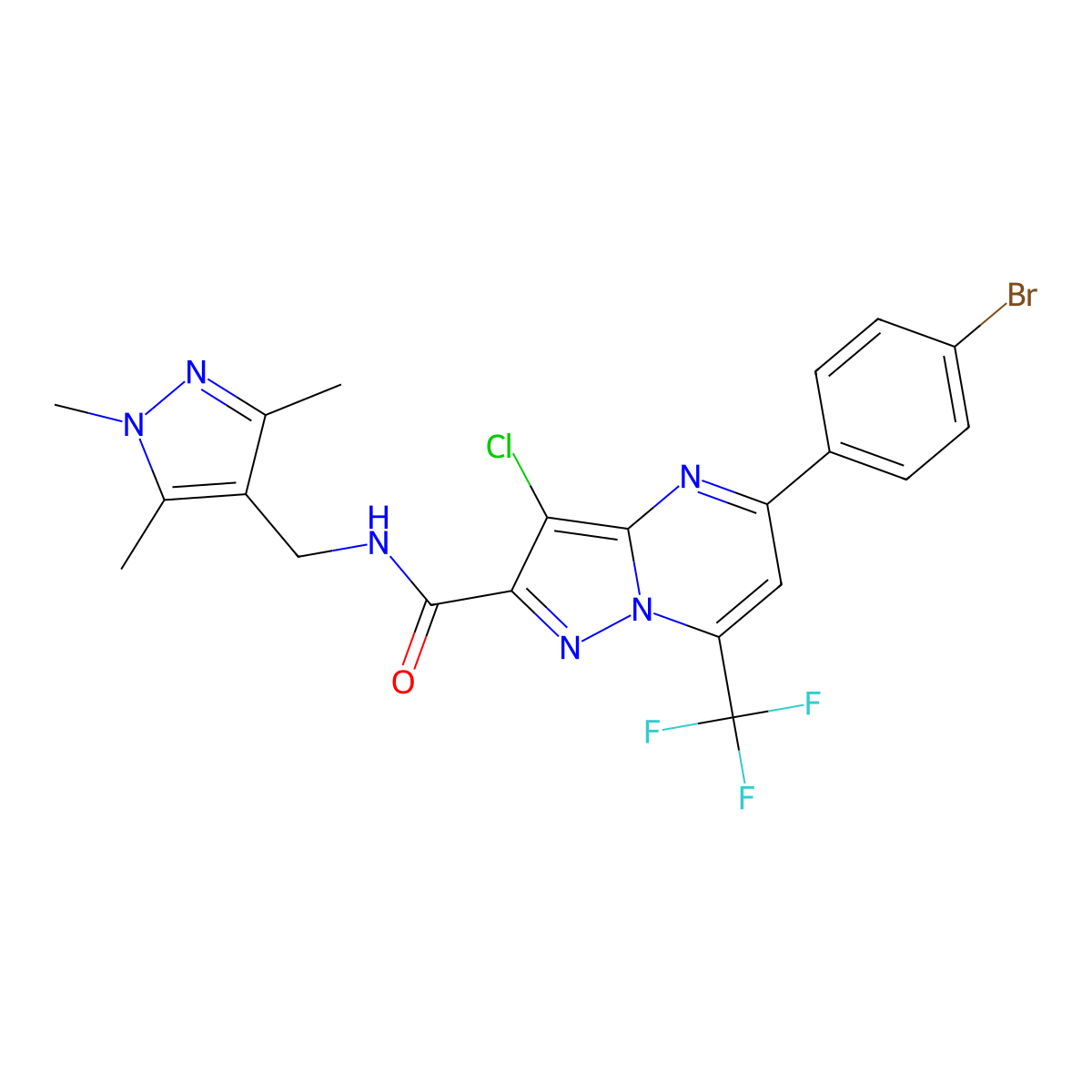 5-(4-bromophenyl)-3-chloro-7-(trifluoromethyl)-N-[(1,3,5-trimethyl-1H-pyrazol-4-yl)methyl]pyrazolo[1,5-a]pyrimidine-2-carboxamide molecular structure, CAS 489410-39-1