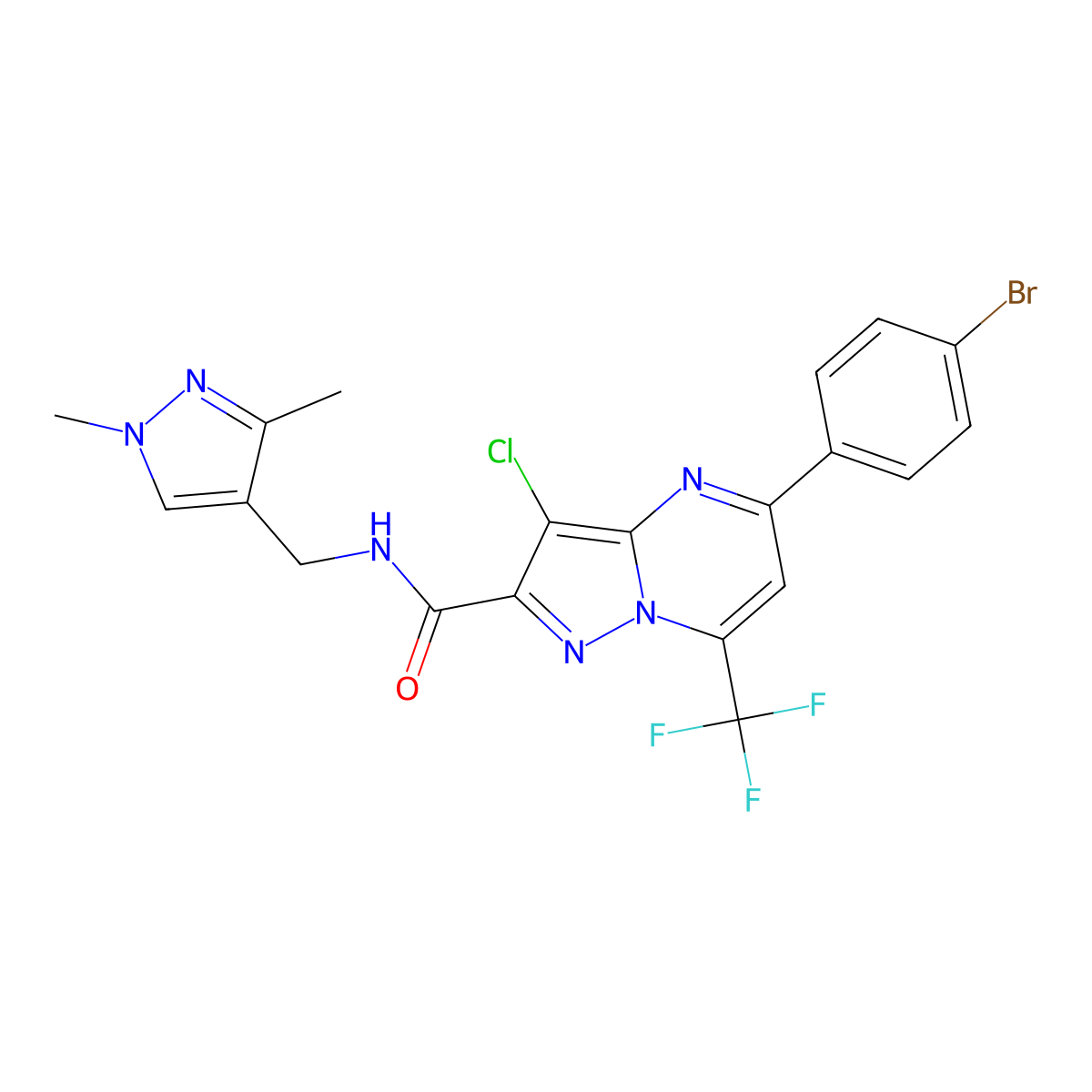 5-(4-bromophenyl)-3-chloro-N-[(1,3-dimethyl-1H-pyrazol-4-yl)methyl]-7-(trifluoromethyl)pyrazolo[1,5-a]pyrimidine-2-carboxamide molecular structure, CAS 489410-50-6