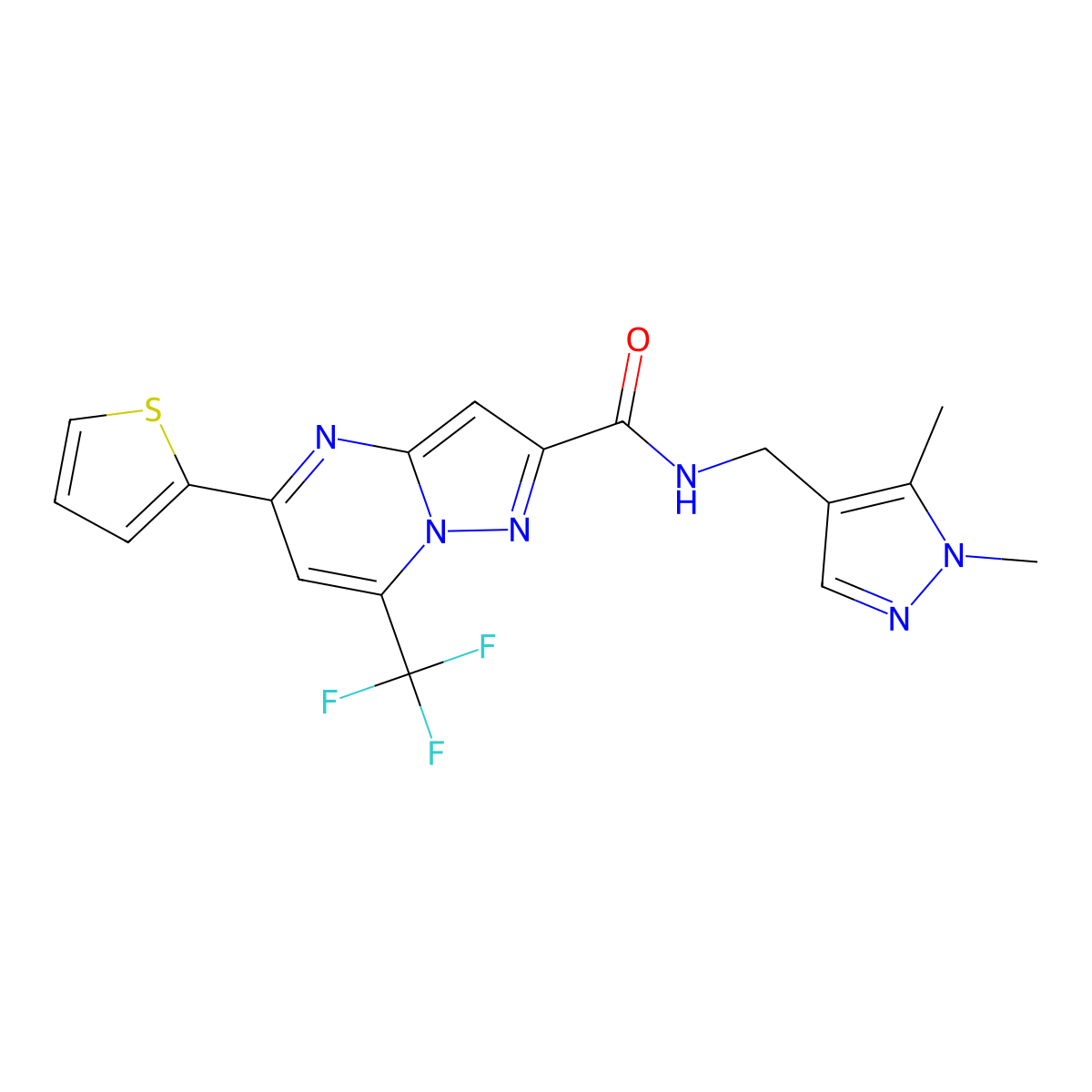 N-[(1,5-dimethylpyrazol-4-yl)methyl]-5-thiophen-2-yl-7-(trifluoromethyl)pyrazolo[1,5-a]pyrimidine-2-carboxamide molecular structure, CAS 489410-56-2