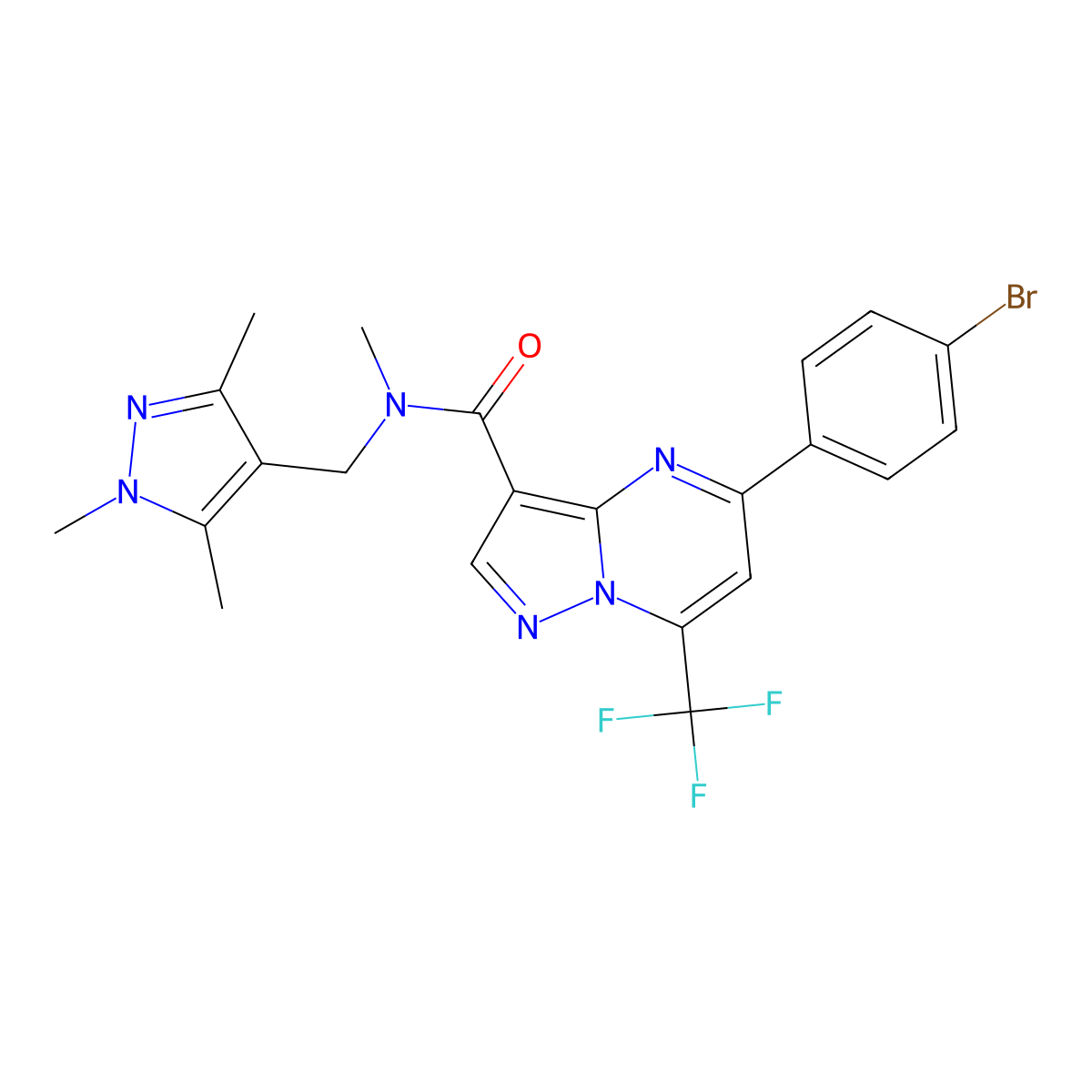 5-(4-bromophenyl)-N-methyl-7-(trifluoromethyl)-N-[(1,3,5-trimethyl-1H-pyrazol-4-yl)methyl]pyrazolo[1,5-a]pyrimidine-3-carboxamide molecular structure, CAS 489410-57-3