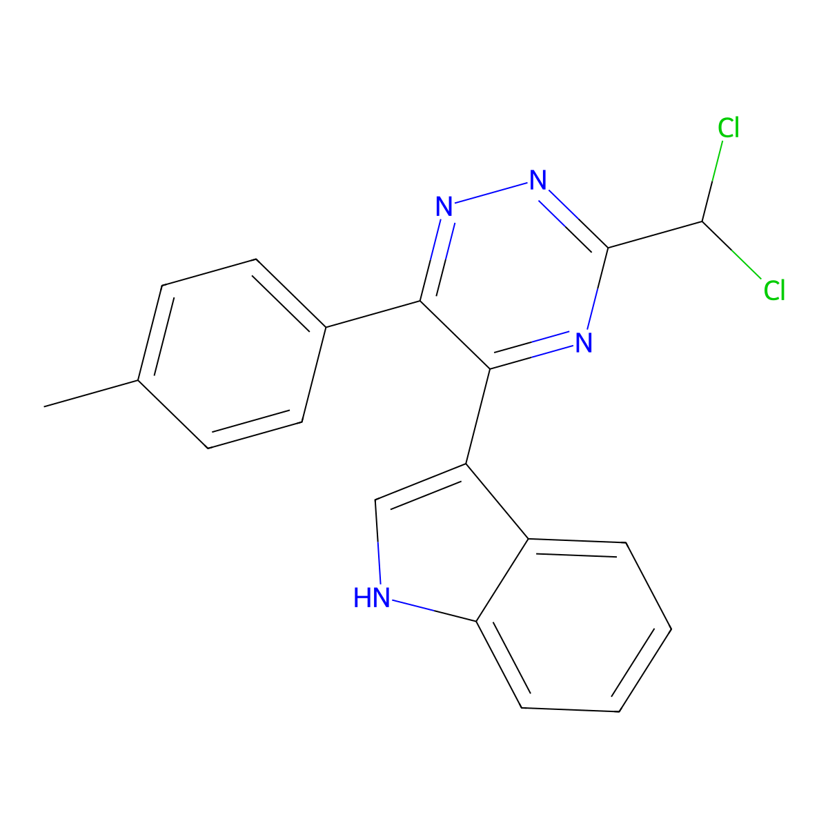 3-[3-(dichloromethyl)-6-(4-methylphenyl)-1,2,4-triazin-5-yl]-1H-indole molecular structure, CAS 489411-86-1