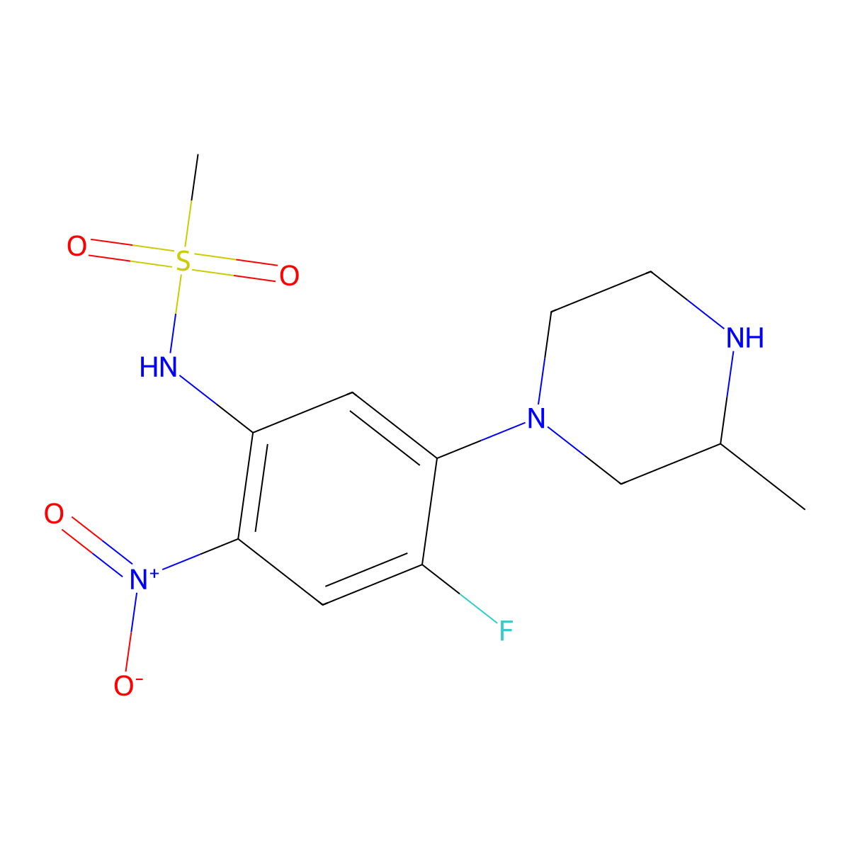 N-[4-Fluoro-5-(3-methyl-1-piperazinyl)-2-nitrophenyl]methanesulfonamide molecular structure, CAS 489412-21-7