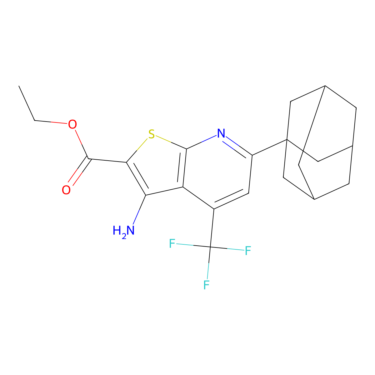 Ethyl 6-(1-adamantyl)-3-amino-4-(trifluoromethyl)thieno[2,3-b]pyridine-2-carboxylate molecular structure, CAS 489413-01-6