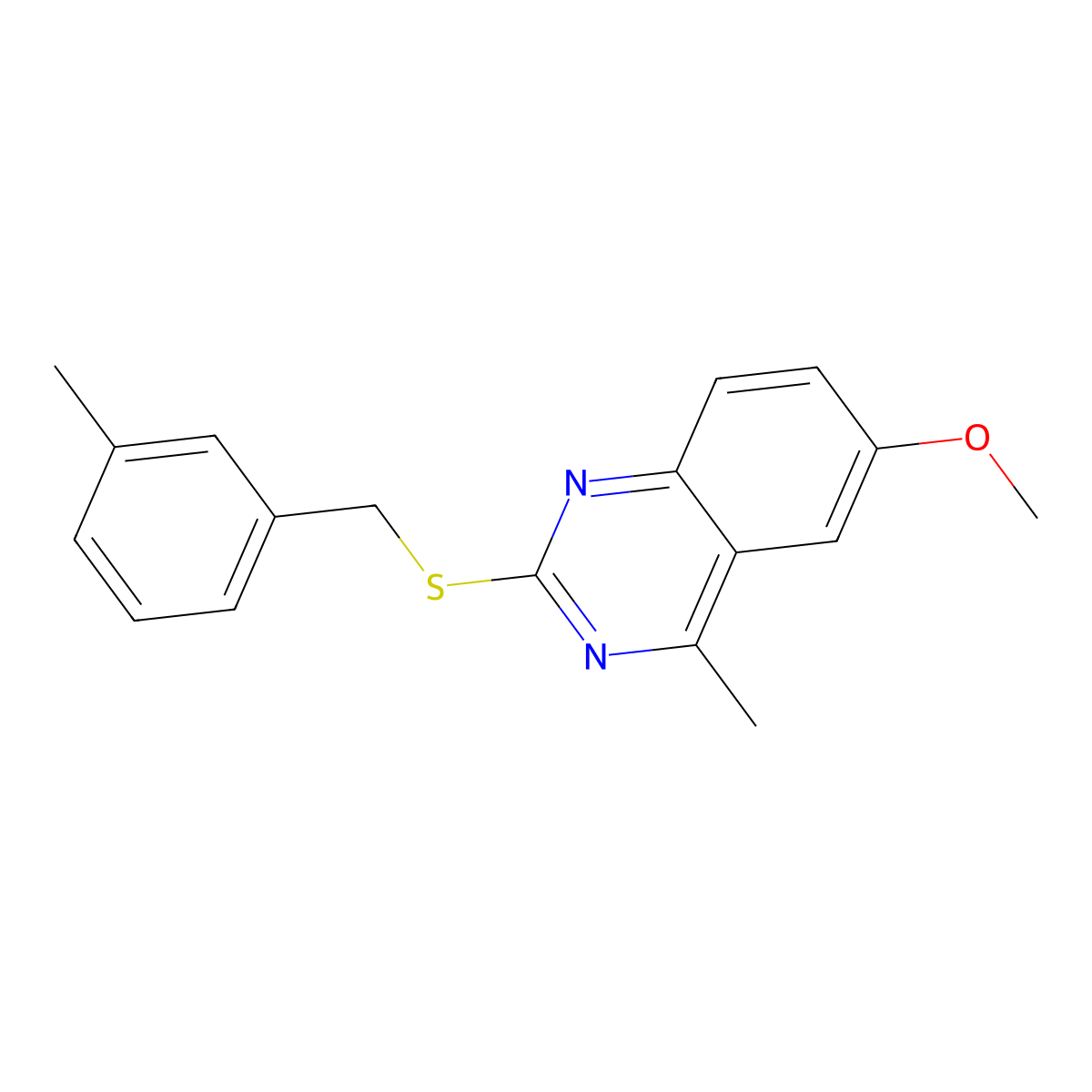 6-Methoxy-4-methyl-2-[(3-methylphenyl)methylsulfanyl]quinazoline molecular structure, CAS 489413-19-6