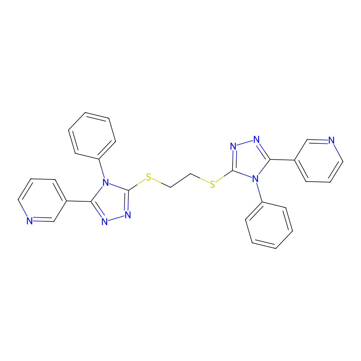 1,2-bis((4-phenyl-5-(pyridin-3-yl)-4H-1,2,4-triazol-3-yl)thio)ethane molecular structure, CAS 489413-24-3