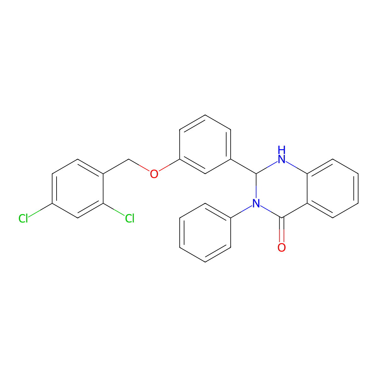 2-{3-[(2,4-dichlorobenzyl)oxy]phenyl}-3-phenyl-2,3-dihydro-4(1H)-quinazolinone molecular structure, CAS 489413-53-8