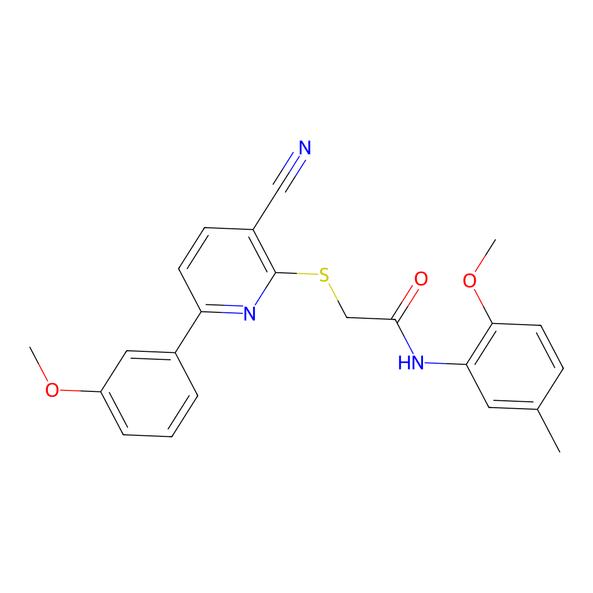 2-[3-cyano-6-(3-methoxyphenyl)pyridin-2-yl]sulfanyl-N-(2-methoxy-5-methylphenyl)acetamide molecular structure, CAS 489413-83-4