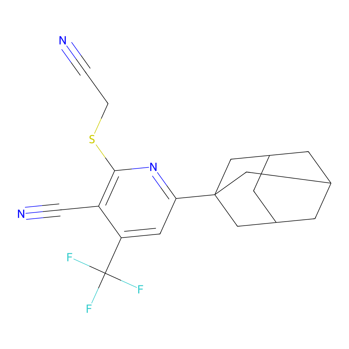 6-(1-Adamantyl)-2-[(cyanomethyl)sulfanyl]-4-(trifluoromethyl)nicotinonitrile molecular structure, CAS 489414-28-0