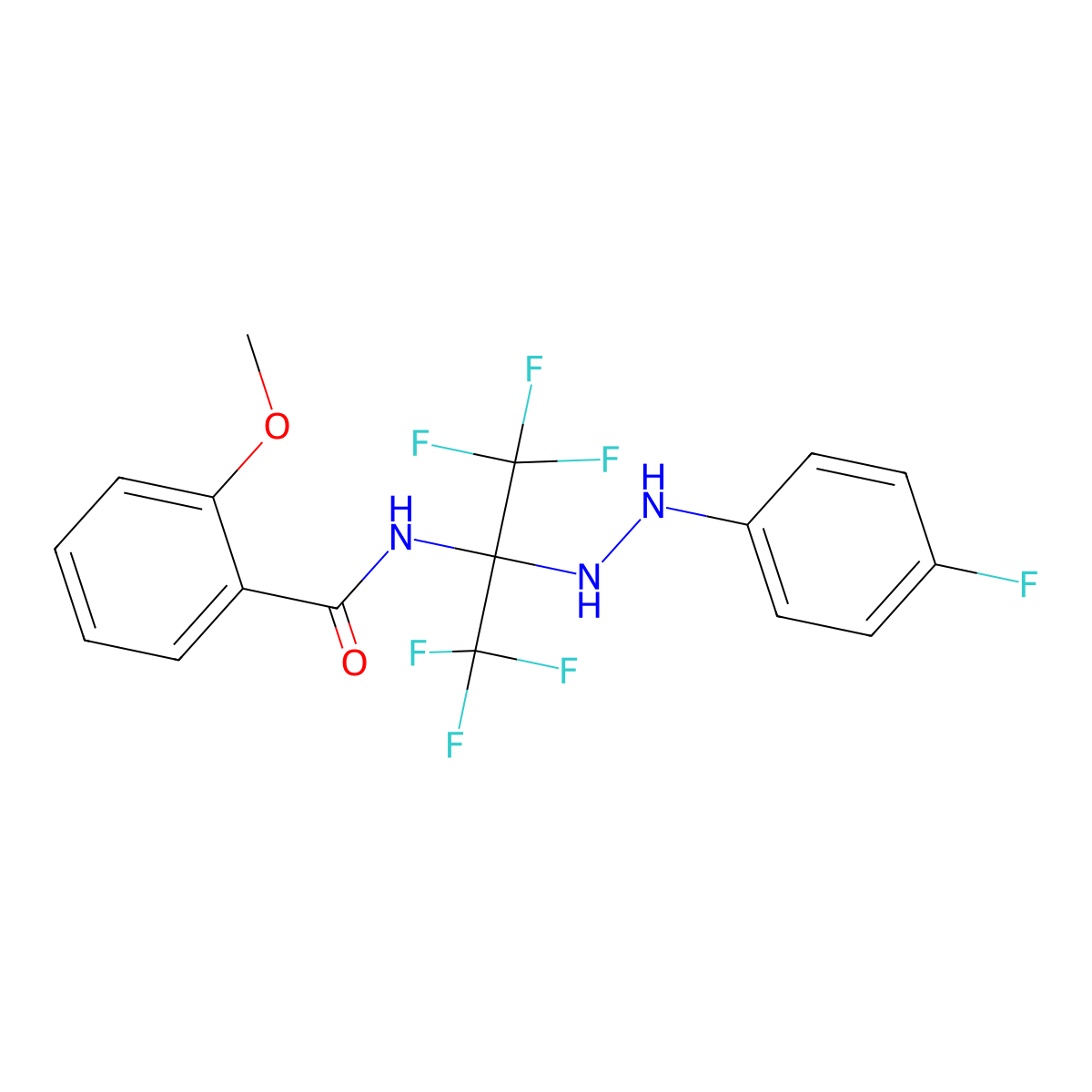 N-[1,1,1,3,3,3-hexafluoro-2-[2-(4-fluorophenyl)hydrazinyl]propan-2-yl]-2-methoxybenzamide molecular structure, CAS 489414-50-8