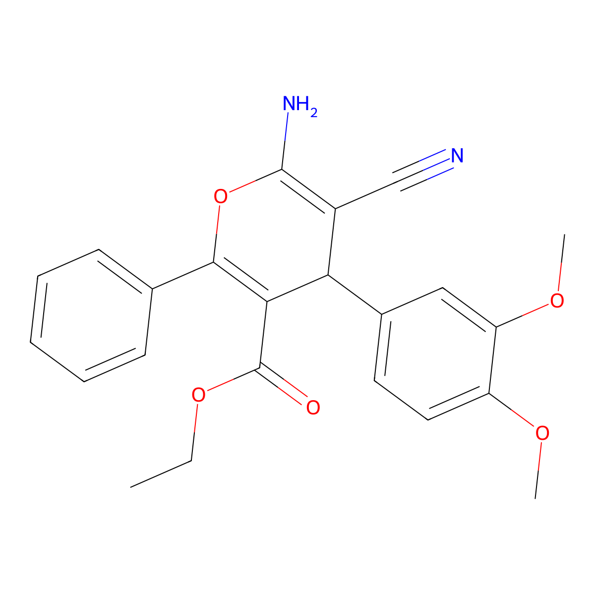 ethyl 6-amino-5-cyano-4-(3,4-dimethoxyphenyl)-2-phenyl-4H-pyran-3-carboxylate molecular structure, CAS 489414-53-1