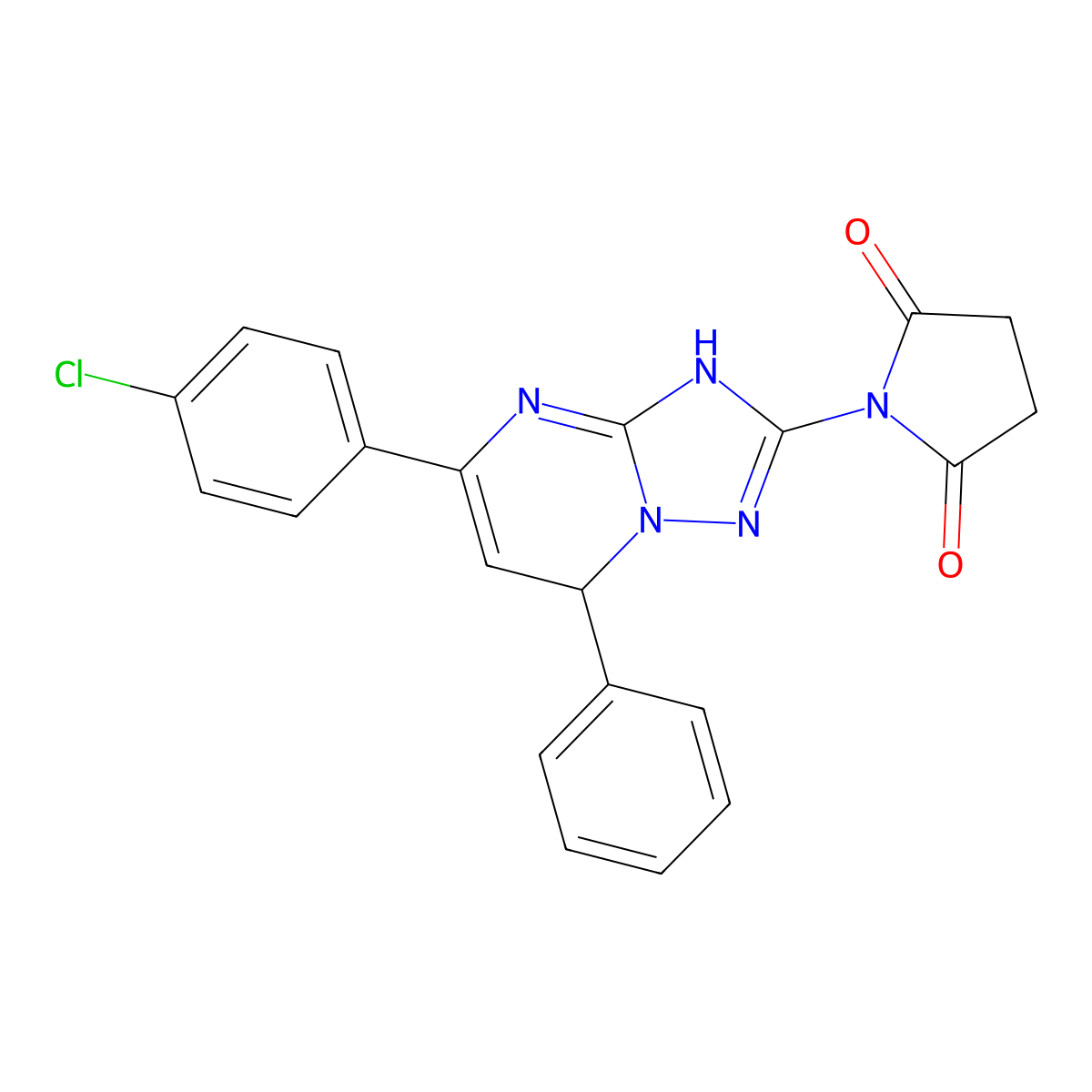 1-(5-(4-Chlorophenyl)-7-phenyl-1,7-dihydro-[1,2,4]triazolo[1,5-a]pyrimidin-2-yl)pyrrolidine-2,5-dione molecular structure, CAS 489414-69-9
