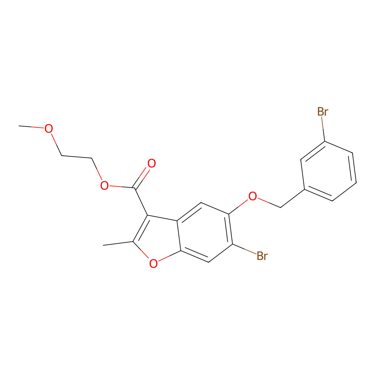 2-Methoxyethyl 6-bromo-5-[(3-bromophenyl)methoxy]-2-methyl-1-benzofuran-3-carboxylate molecular structure, CAS 489414-80-4