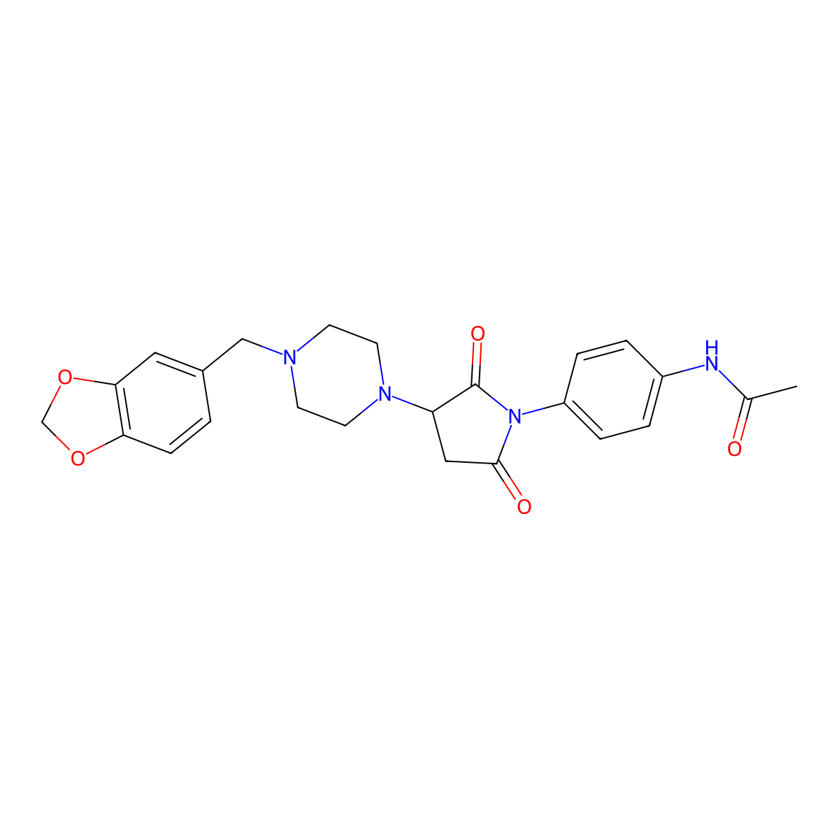 N-[4-[3-[4-(1,3-benzodioxol-5-ylmethyl)piperazin-1-yl]-2,5-dioxopyrrolidin-1-yl]phenyl]acetamide molecular structure, CAS 489414-82-6