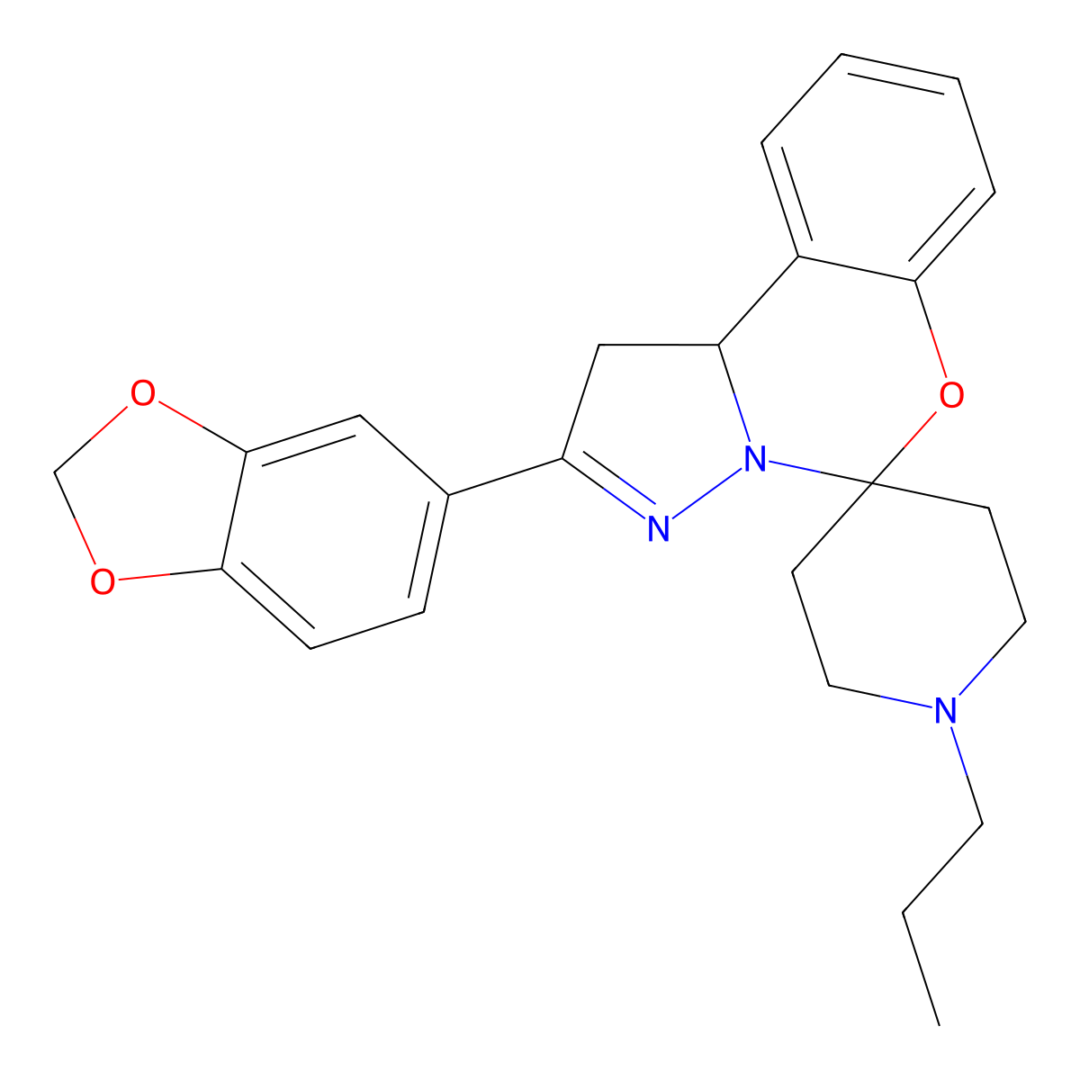 2-(Benzo[d][1,3]dioxol-5-yl)-1'-propyl-1,10b-dihydrospiro[benzo[e]pyrazolo[1,5-c][1,3]oxazine-5,4'-piperidine] molecular structure, CAS 489415-00-1