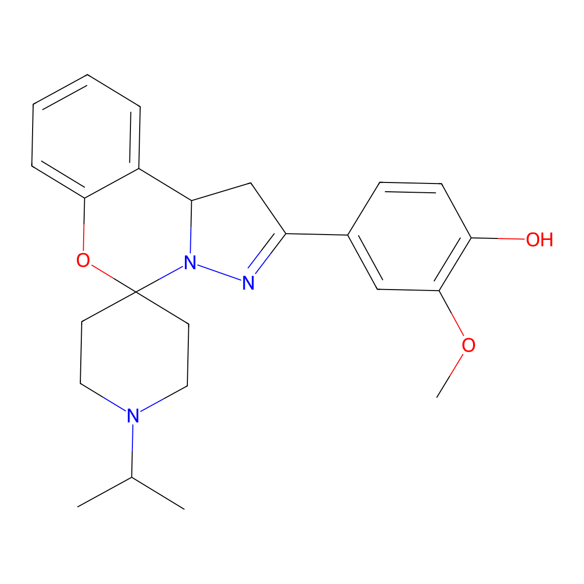 4-(1'-Isopropyl-1,10b-dihydrospiro[benzo[e]pyrazolo[1,5-c][1,3]oxazine-5,4'-piperidin]-2-yl)-2-methoxyphenol molecular structure, CAS 489415-47-6