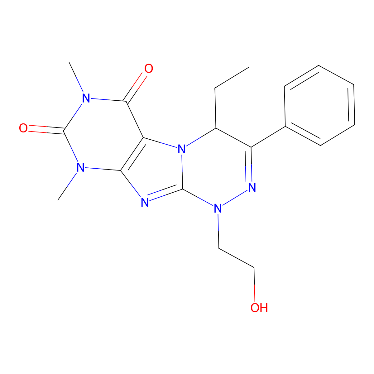 4-ethyl-1-(2-hydroxyethyl)-7,9-dimethyl-3-phenyl-4H-purino[8,7-c][1,2,4]triazine-6,8-dione molecular structure, CAS 489415-70-5
