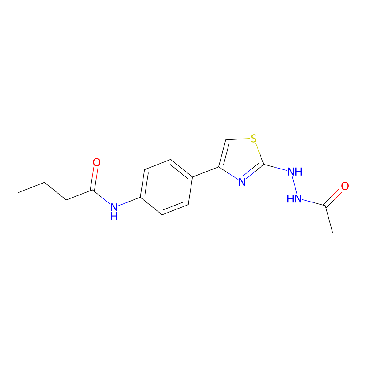 N-[4-[2-(2-acetylhydrazinyl)-1,3-thiazol-4-yl]phenyl]butanamide molecular structure, CAS 489415-80-7