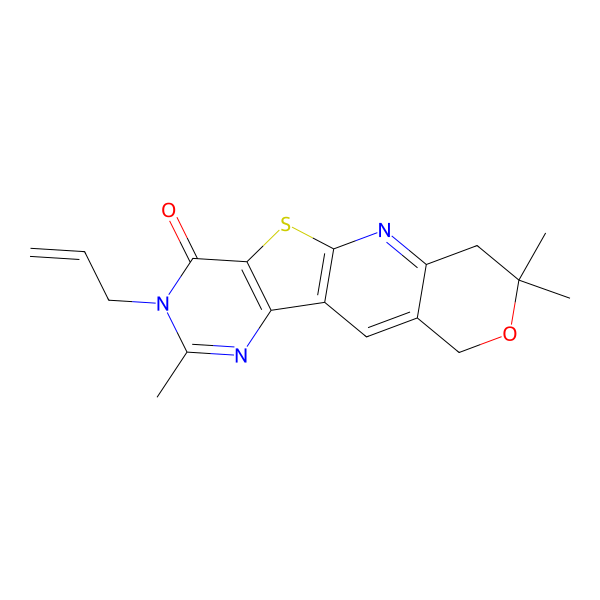 2-Allyl-3,8,8-trimethyl-8,9-dihydro-2H,6H-7-oxa-11-thia-2,4,10-triaza-benzo[b]fluoren-1-one molecular structure, CAS 489415-86-3