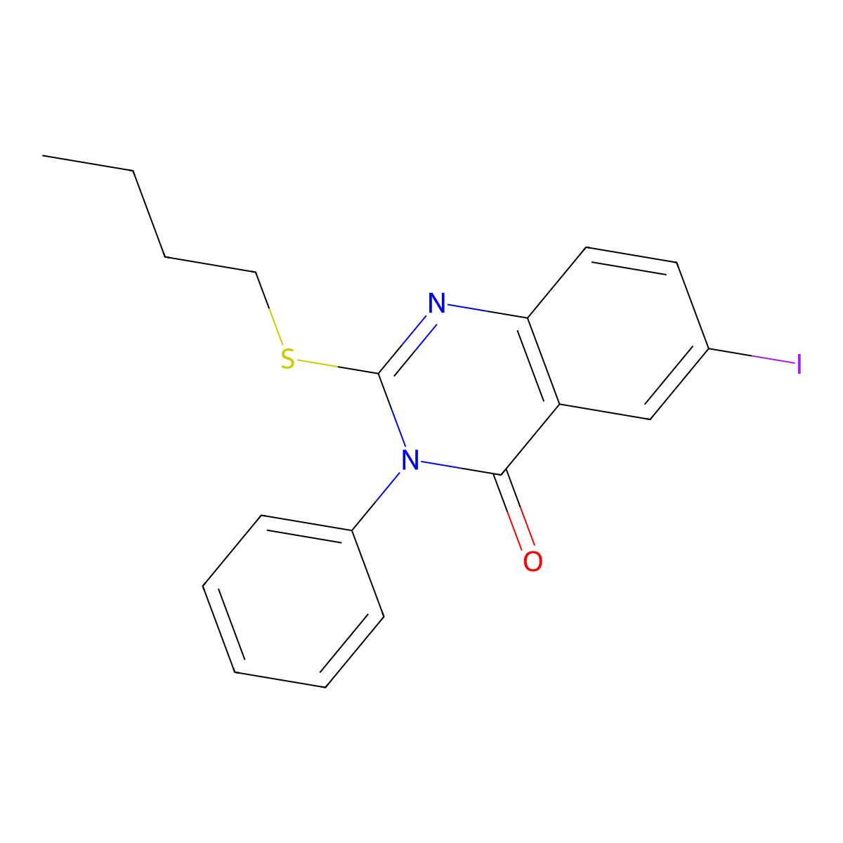 2-Butylsulfanyl-6-iodo-3-phenylquinazolin-4-one molecular structure, CAS 489416-07-1