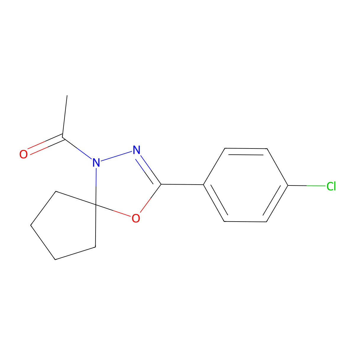 1-[3-(4-Chlorophenyl)-4-oxa-1,2-diazaspiro[4.4]non-2-en-1-yl]ethanone molecular structure, CAS 489416-41-3