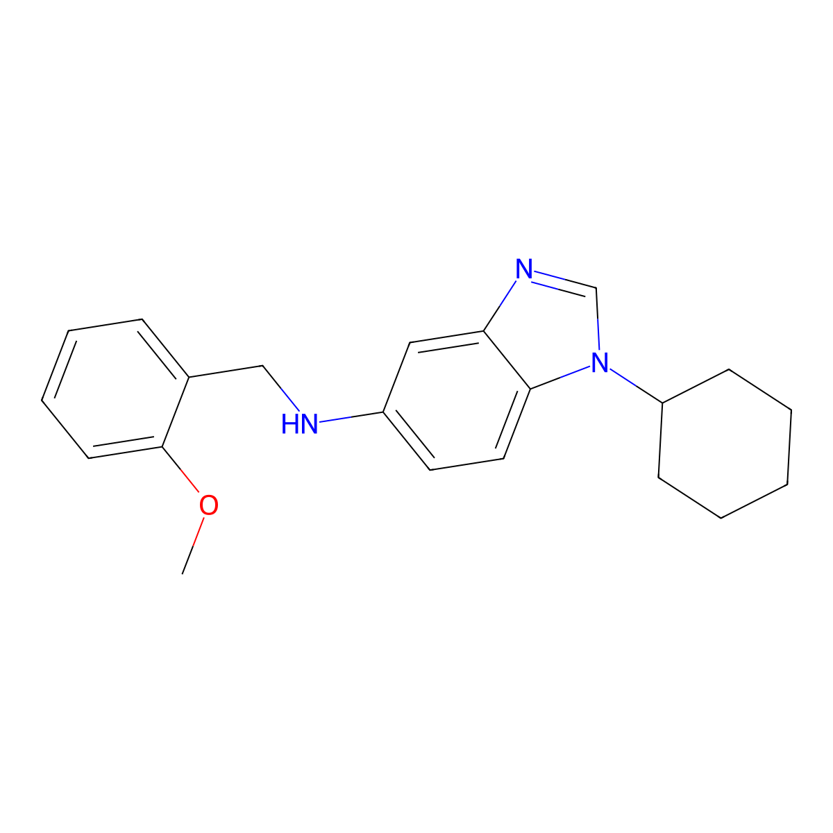 1-cyclohexyl-N-[(2-methoxyphenyl)methyl]benzimidazol-5-amine molecular structure, CAS 489416-78-6