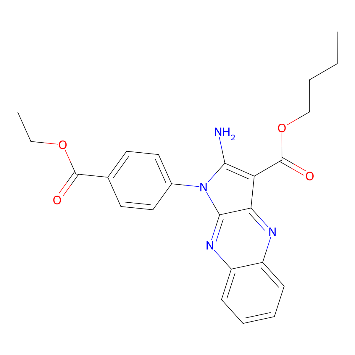 butyl 2-amino-1-[4-(ethoxycarbonyl)phenyl]-1H-pyrrolo[2,3-b]quinoxaline-3-carboxylate molecular structure, CAS 489416-92-4