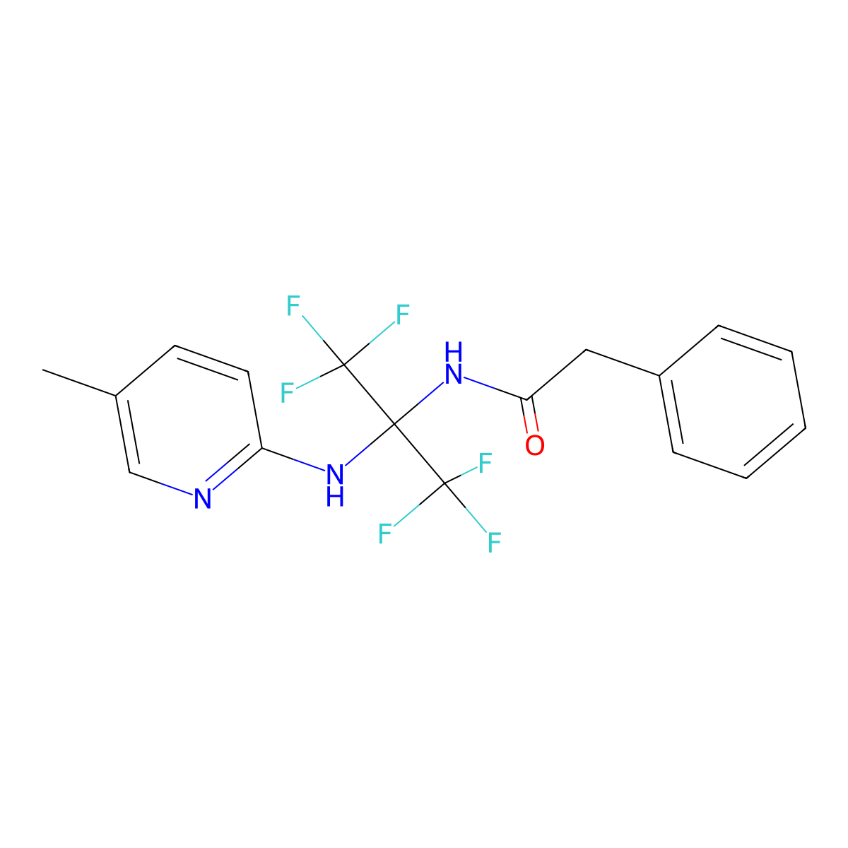 2-Phenyl-N-[2,2,2-trifluoro-1-[(5-methyl-2-pyridinyl)amino]-1-(trifluoromethyl)ethyl]acetamide molecular structure, CAS 489418-47-5