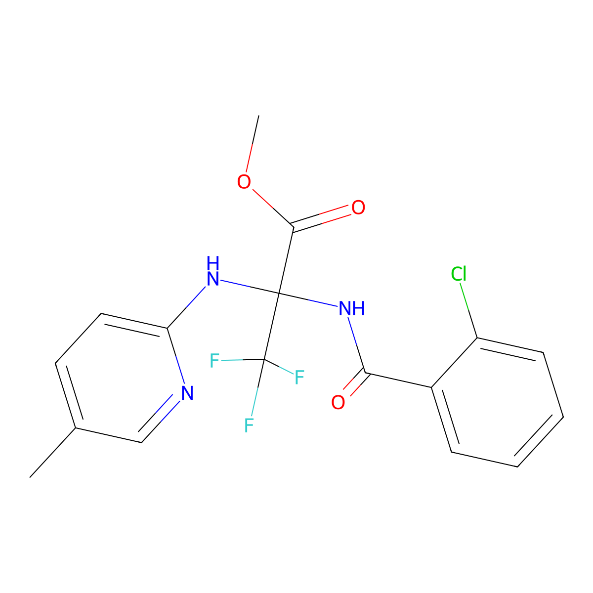 Methyl 2-[(2-chlorobenzoyl)amino]-3,3,3-trifluoro-2-[(5-methyl-2-pyridinyl)amino]propanoate molecular structure, CAS 489418-52-2