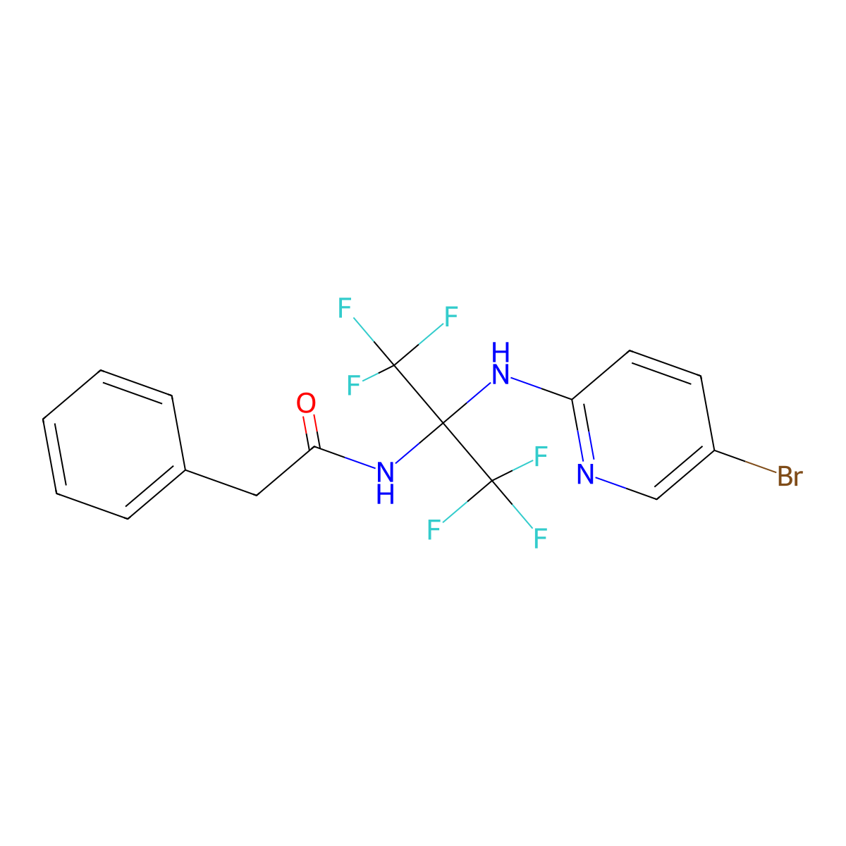 N-[2-[(5-bromopyridin-2-yl)amino]-1,1,1,3,3,3-hexafluoropropan-2-yl]-2-phenylacetamide molecular structure, CAS 489418-59-9