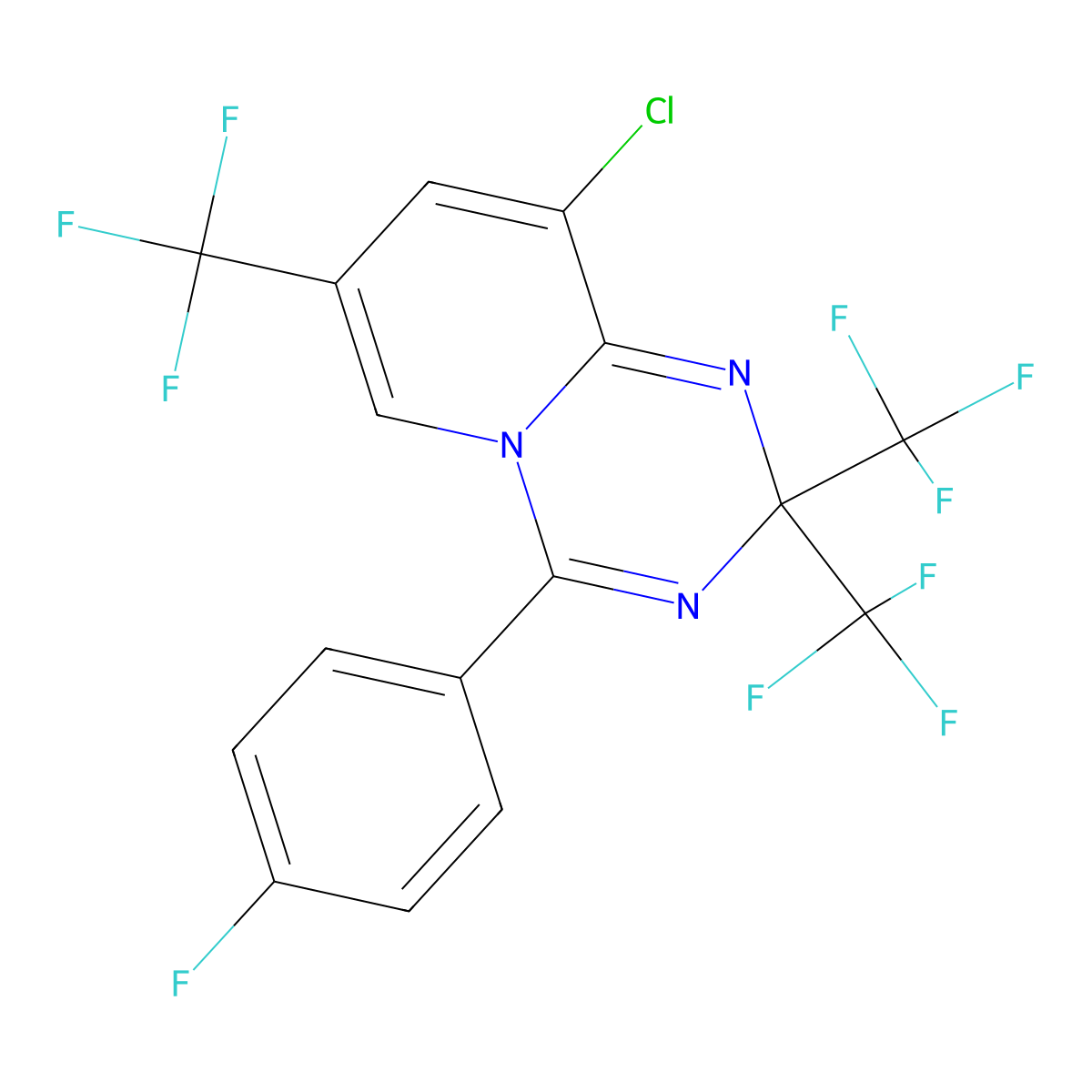 9-chloro-4-(4-fluorophenyl)-2,2,7-tris(trifluoromethyl)-2H-pyrido[1,2-a][1,3,5]triazine molecular structure, CAS 489419-08-1